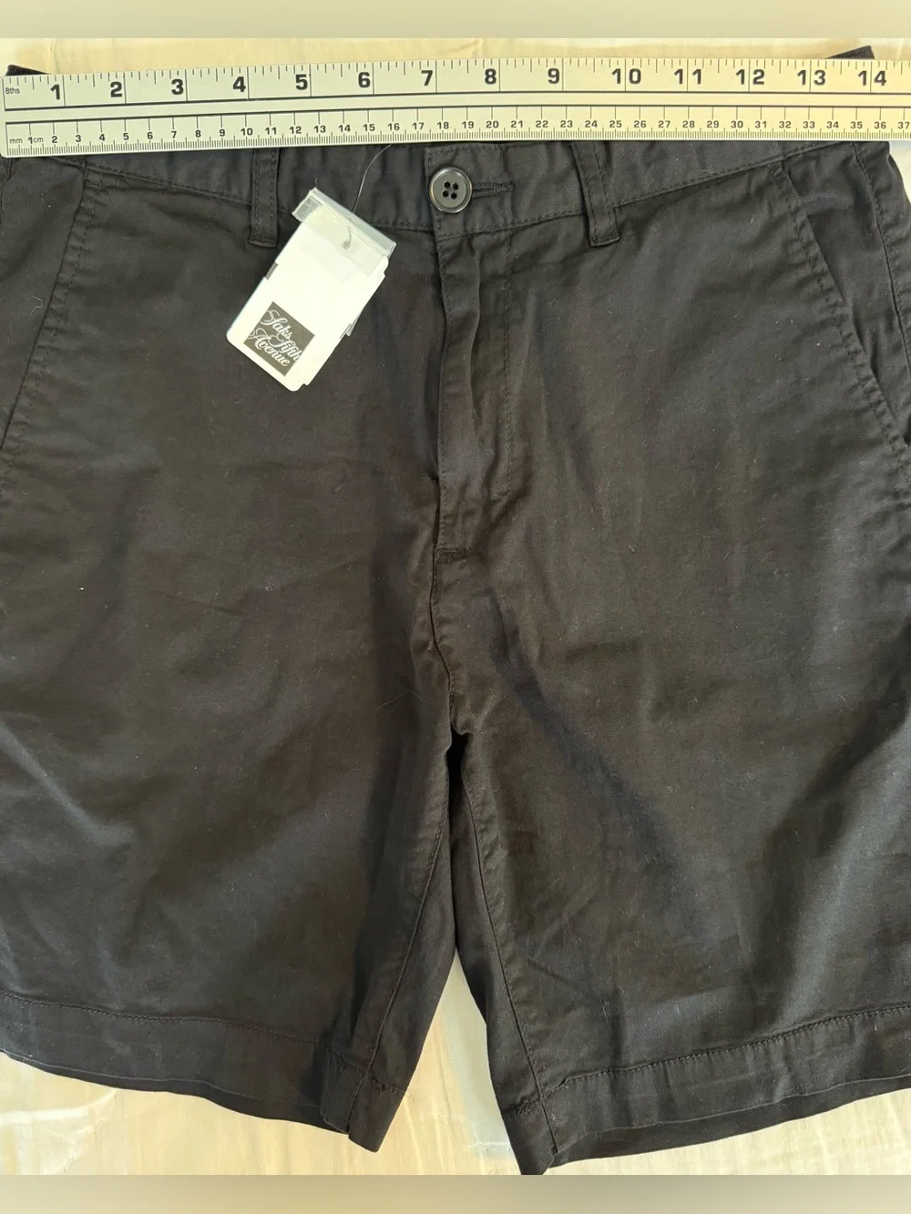 NWT Saks Fifth Avenue Mens 29 Black Stretch Chino Casual Shorts Flat Front